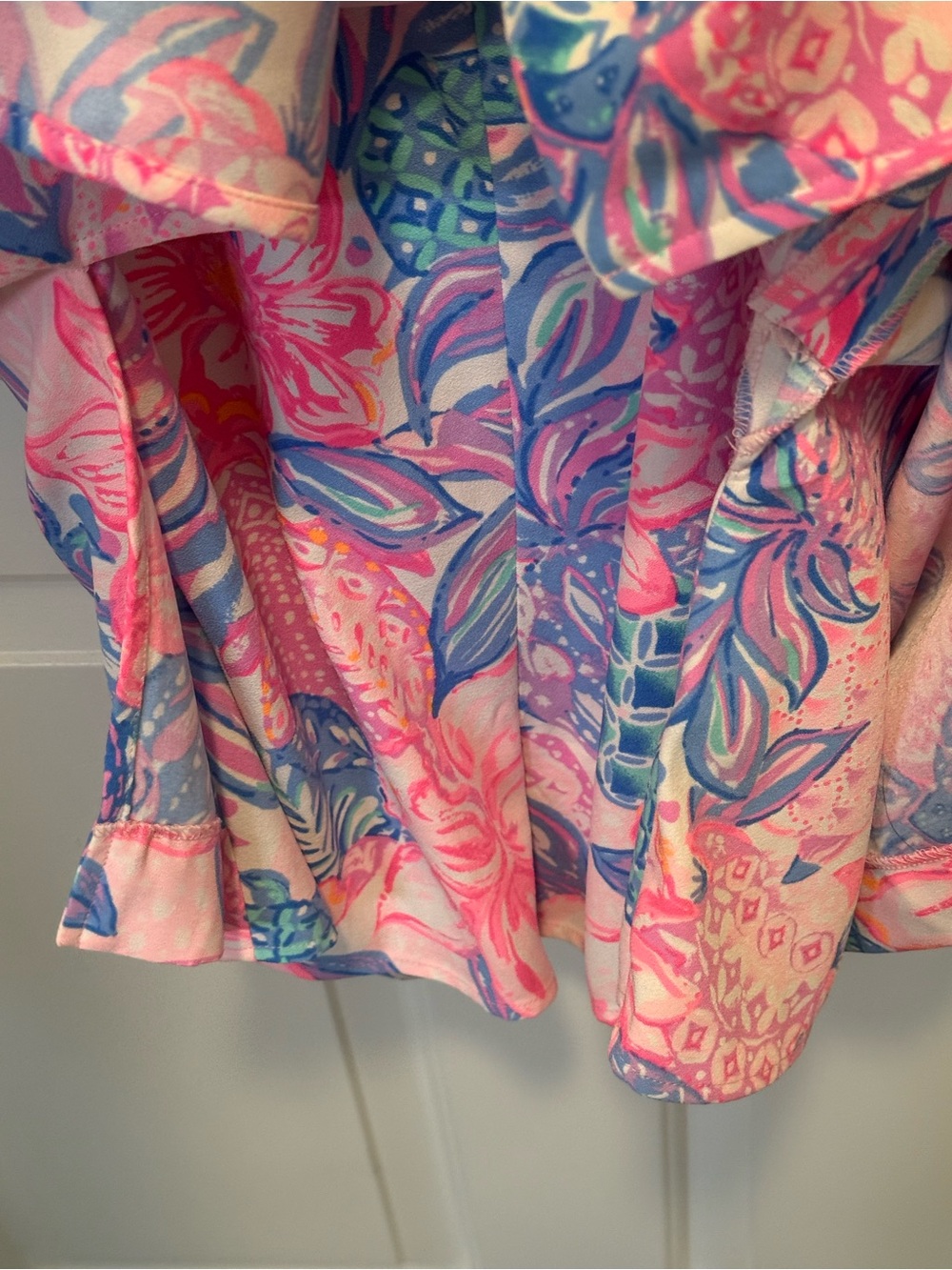 Lilly Pulitzer- One-Shoulder Pink & Blue Floral Ruffle skort/dress. Sz 14 - Picture 4 of 4